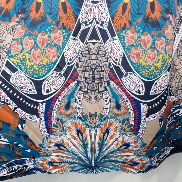 Boston Proper Royal Peacock Flare Sleeve Mini Dress Size Small Abstract Boho - Picture 12 of 16